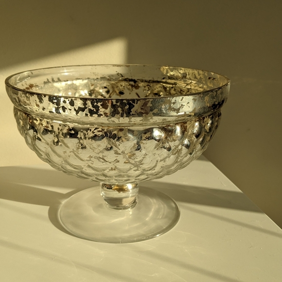 [SOLD]  -- Mercury Glass style compote vase, fruit bowl, dish - Picture 3 of 7